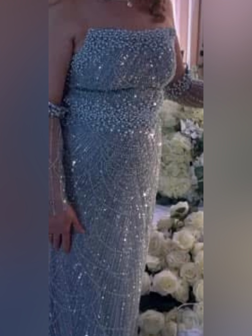 Sparkling Silver Evening Dress - Women's Sequin Gown